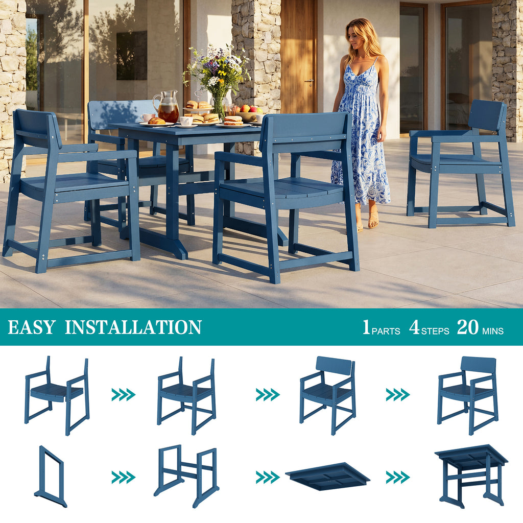 Vongrasig 5 Pieces Patio Dining Set, All Weather Outdoor HDPE Dining Furniture Set with Table and Chairs for 4, Garden Patio Furniture Set for Lawn, Backyard, Poolside