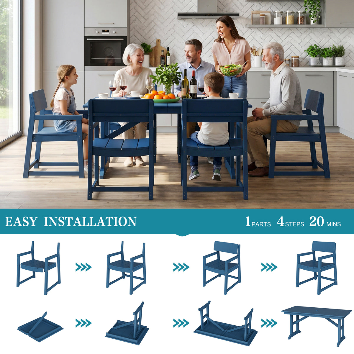 Vongrasig 5 Pieces Patio Dining Set, All Weather Outdoor HDPE Dining Furniture Set with Table and Chairs for 4, Garden Patio Furniture Set for Lawn, Backyard, Poolside