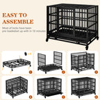 Vongrasig 38 Inch Heavy Duty Indestructible Dog Crate, Escape Proof Dog Cage Kennel with Lockable Wheels,High Anxiety Double Door Dog Cage,Extra Large XL XXL Crate Indoor for Large Dogs