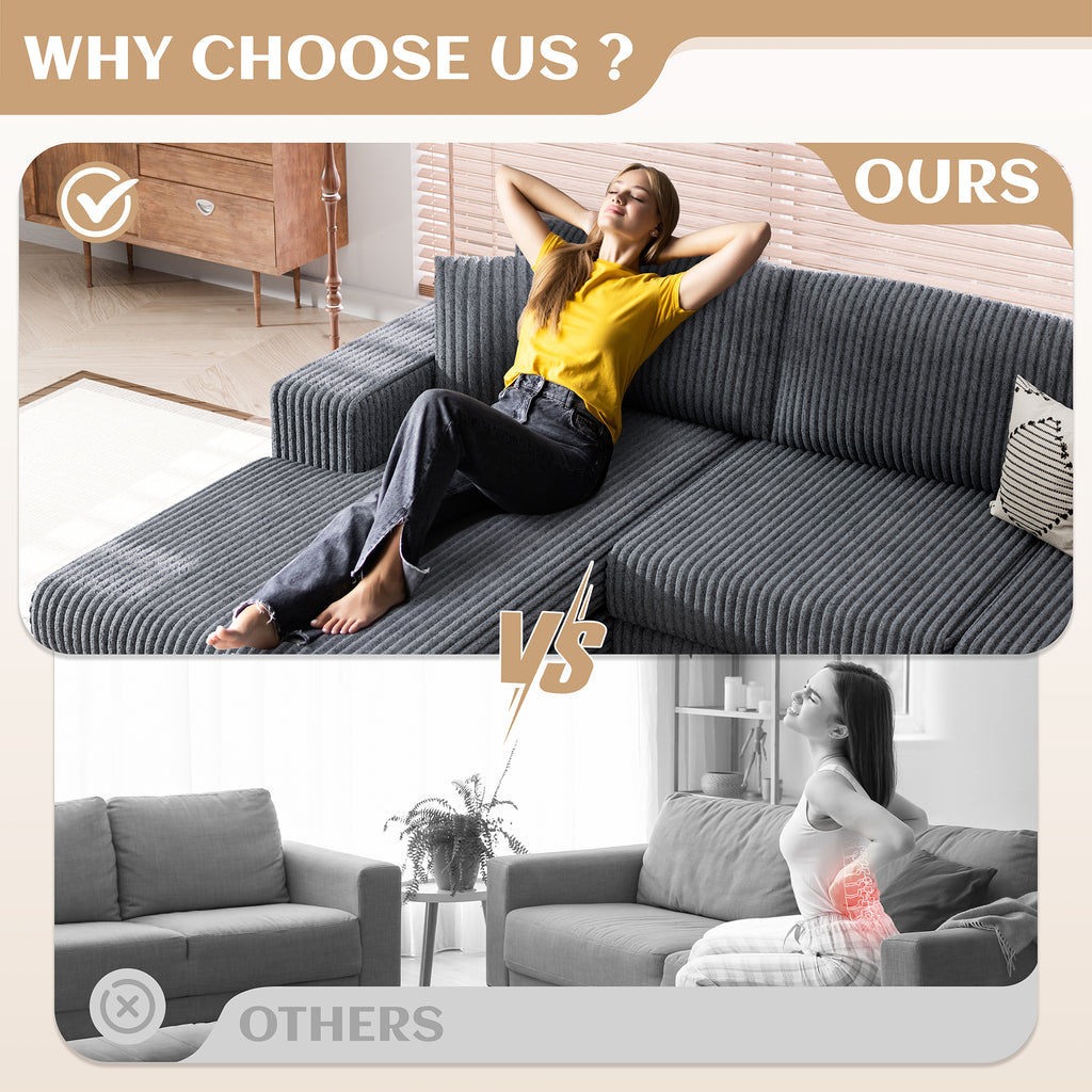 Vongrasig 105" Boneless Couches for Living Room, Sectional Couches Modular Sofa with L-Shaped Chaise, Memory Foam Comfy Cloud Couch with Plush Corduroy Fabric, No Assembly Required