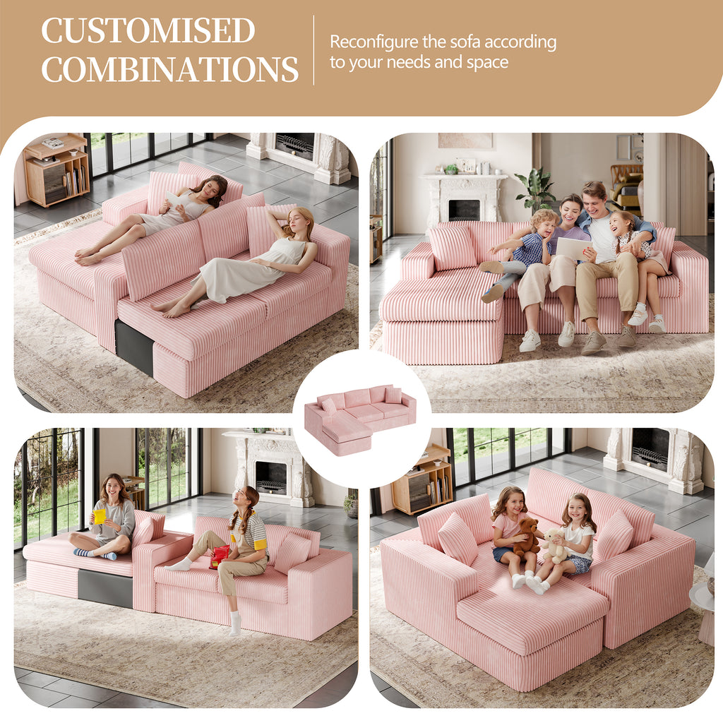 Vongrasig 105" Boneless Couches for Living Room, Sectional Couches Modular Sofa with L-Shaped Chaise, Memory Foam Comfy Cloud Couch with Plush Corduroy Fabric, No Assembly Required