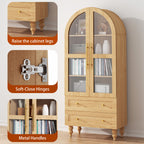 Vongrasig 71" Tall Arched Kitchen Pantry Storage Cabinet with Glass Doors, 2 Large Drawers, 6-Tier Tall Rustic Wood Cupboard Locker for Kitchen, Dining Room, Living Room, Bathroom,Natural
