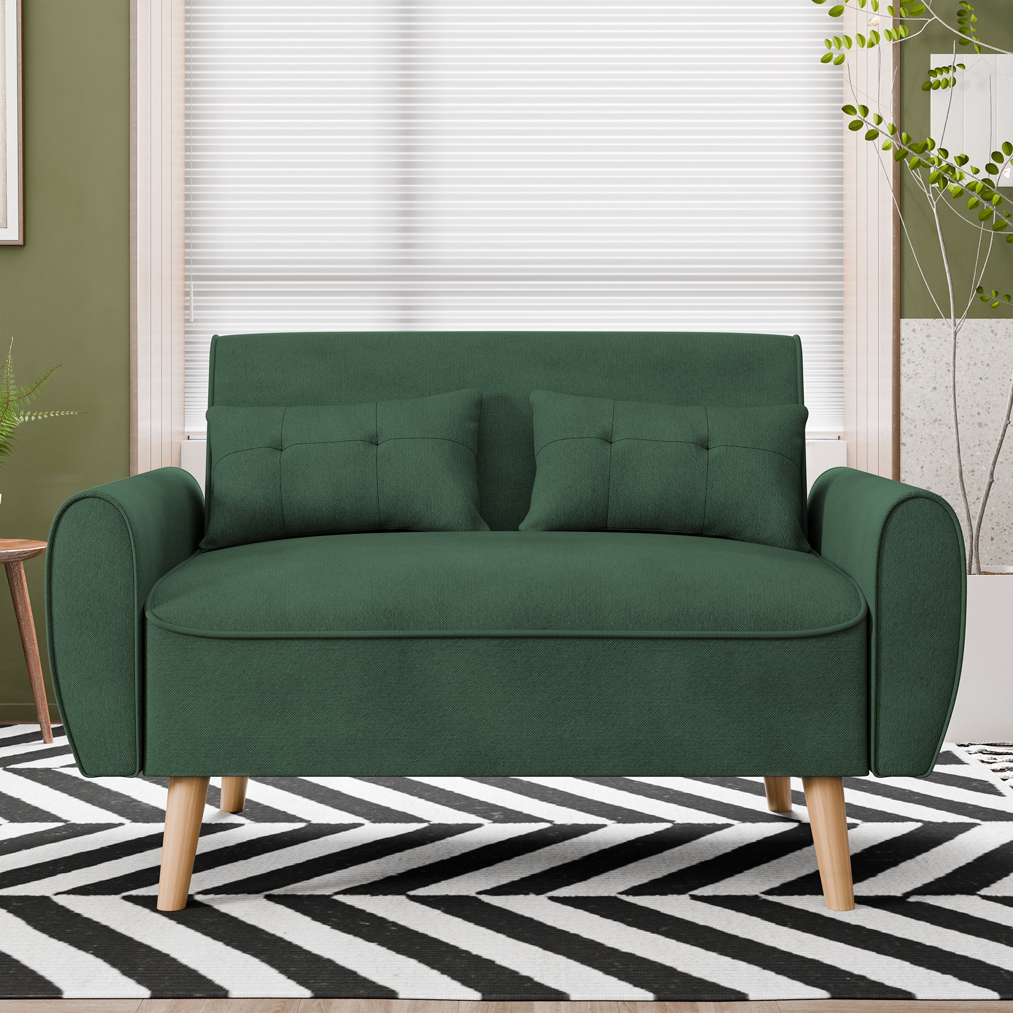 Vongrasig 48" Small Modern Loveseat Sofa, Mid Century Soft Corduroy Fabric 3-Seat Sofa Couch Tufted with Back Cushions and Tapered Legs for Living Room, Bedroom and Small Space