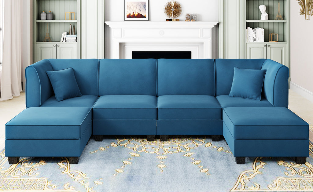 Walsunny  U-Shape Convertible Sectional Sofa Couch with 6 Seats
#color_blue