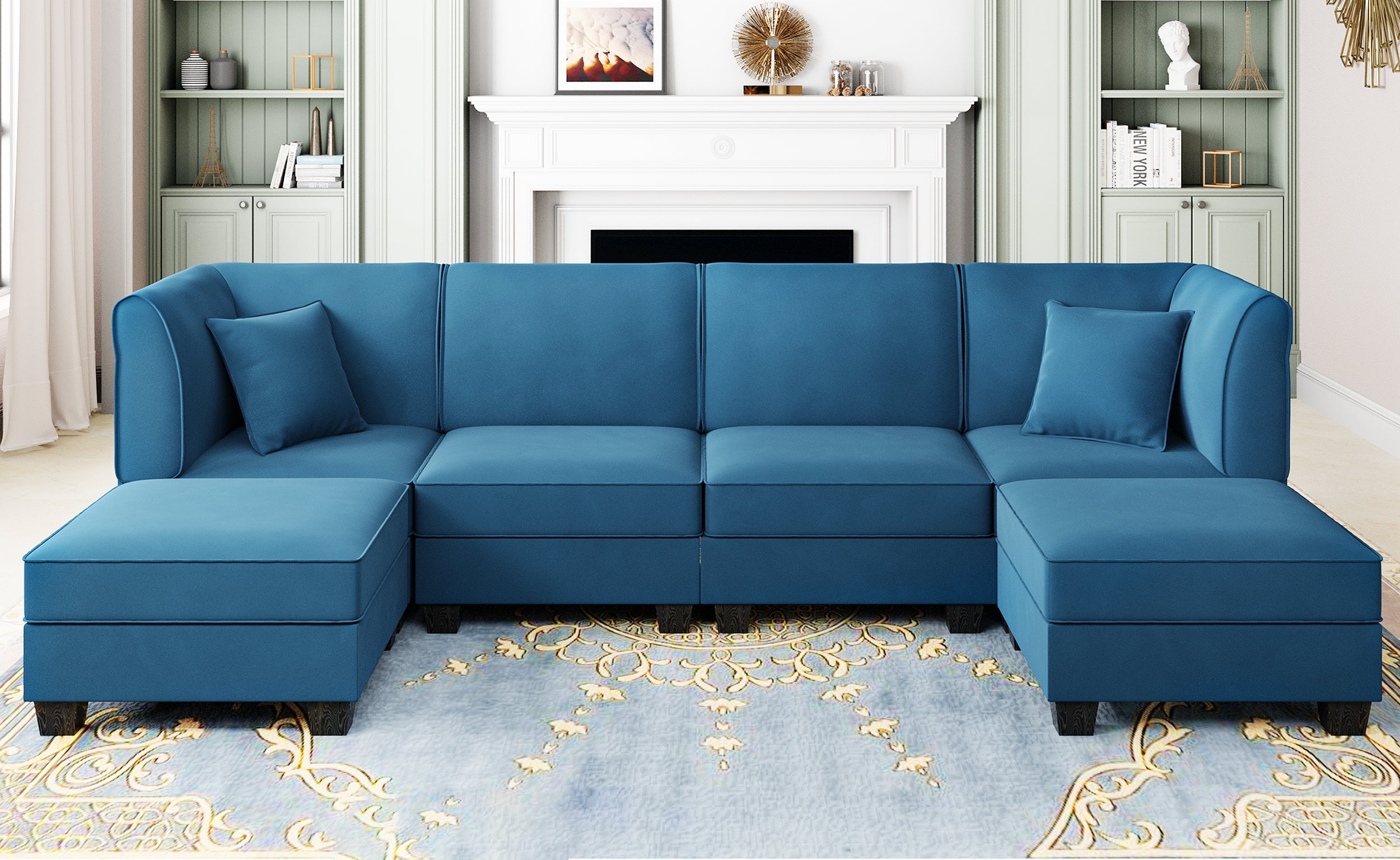 Walsunny  U-Shape Convertible Sectional Sofa Couch with 6 Seats
#color_blue