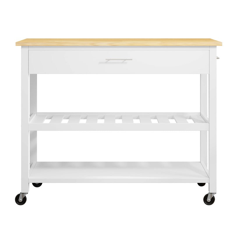Walsunny 40¡®¡¯ Kitchen Island Storage & Bar Cart with Solid Wood Top#color_white (7278481473712)