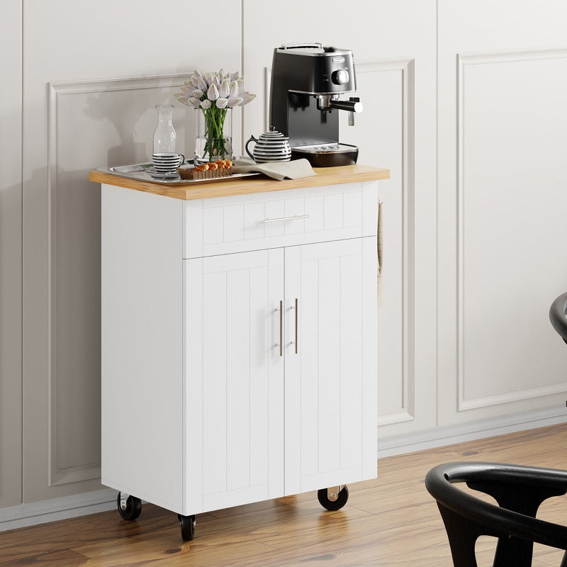 Walsunny 26 Rolling Kitchen Island with Solid Wood Top#color_white