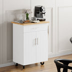 Walsunny 26 Rolling Kitchen Island with Solid Wood Top#color_white