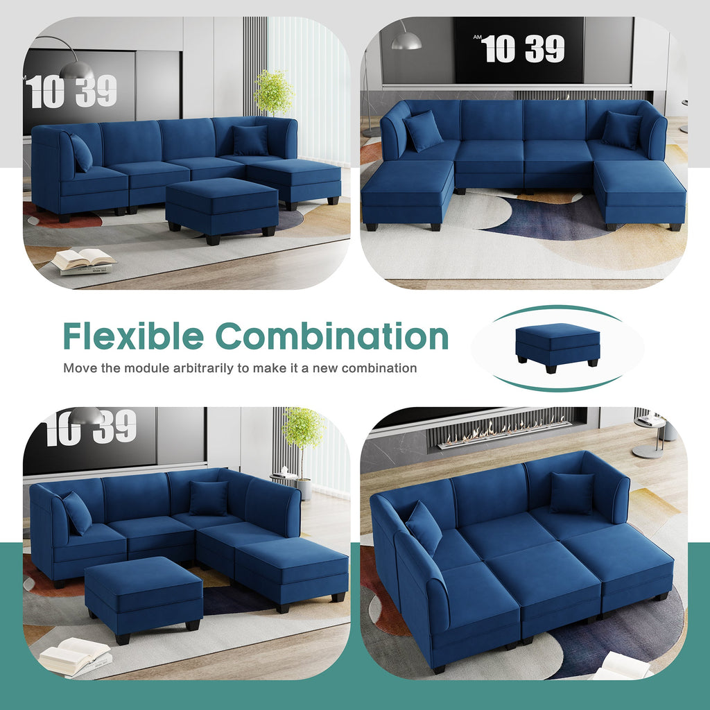 Walsunny  U-Shape Convertible Sectional Sofa Couch with 6 Seats
#color_dark-blue