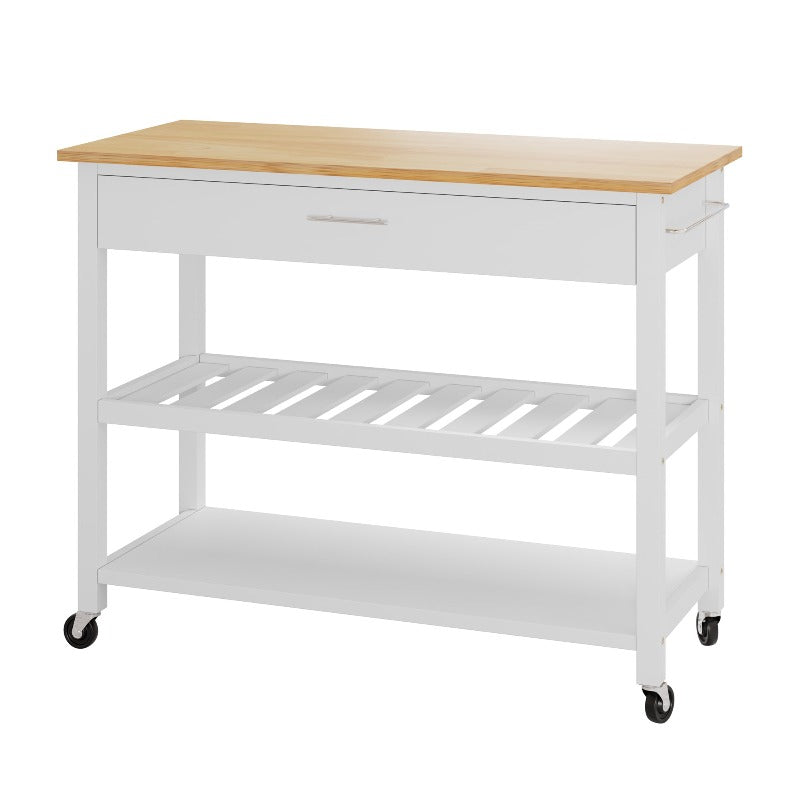 Walsunny 40¡®¡¯ Kitchen Island Storage & Bar Cart with Solid Wood Top#color_white (7278481473712)