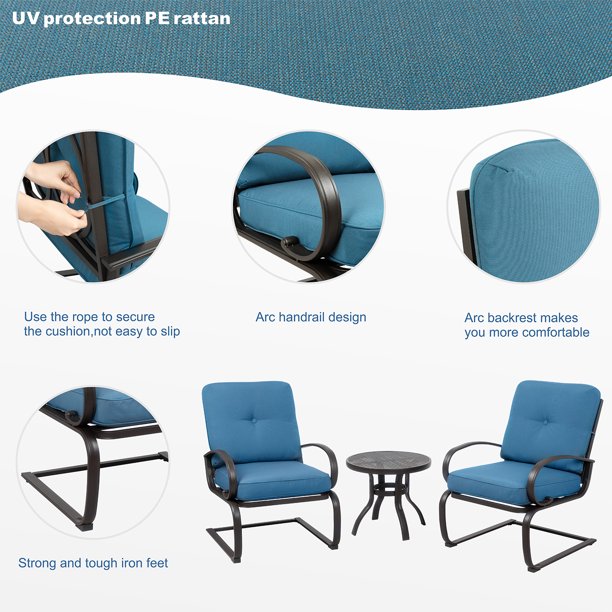 Walsunny 3-Piece Outdoor Bistro Set, Metal Frame#color_blue