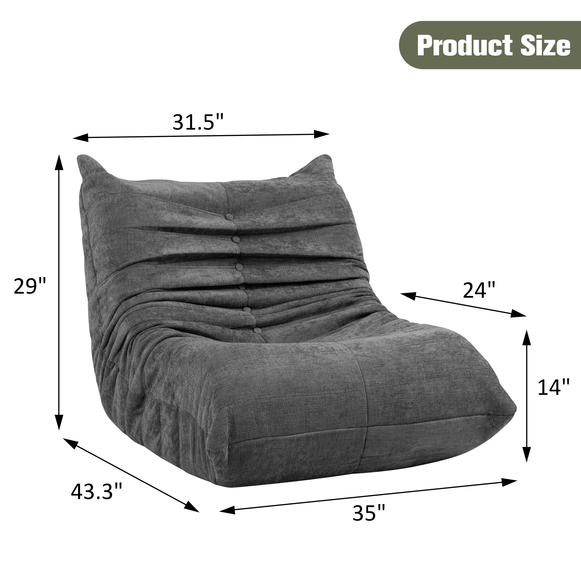 Vongrasig Bean Bag Chair for Adults, Line Fabric Lazy Sofa Couch, Memory Foam Filled Bean Bag Lounge Chair Perfect for Living Room, Bedroom and Office