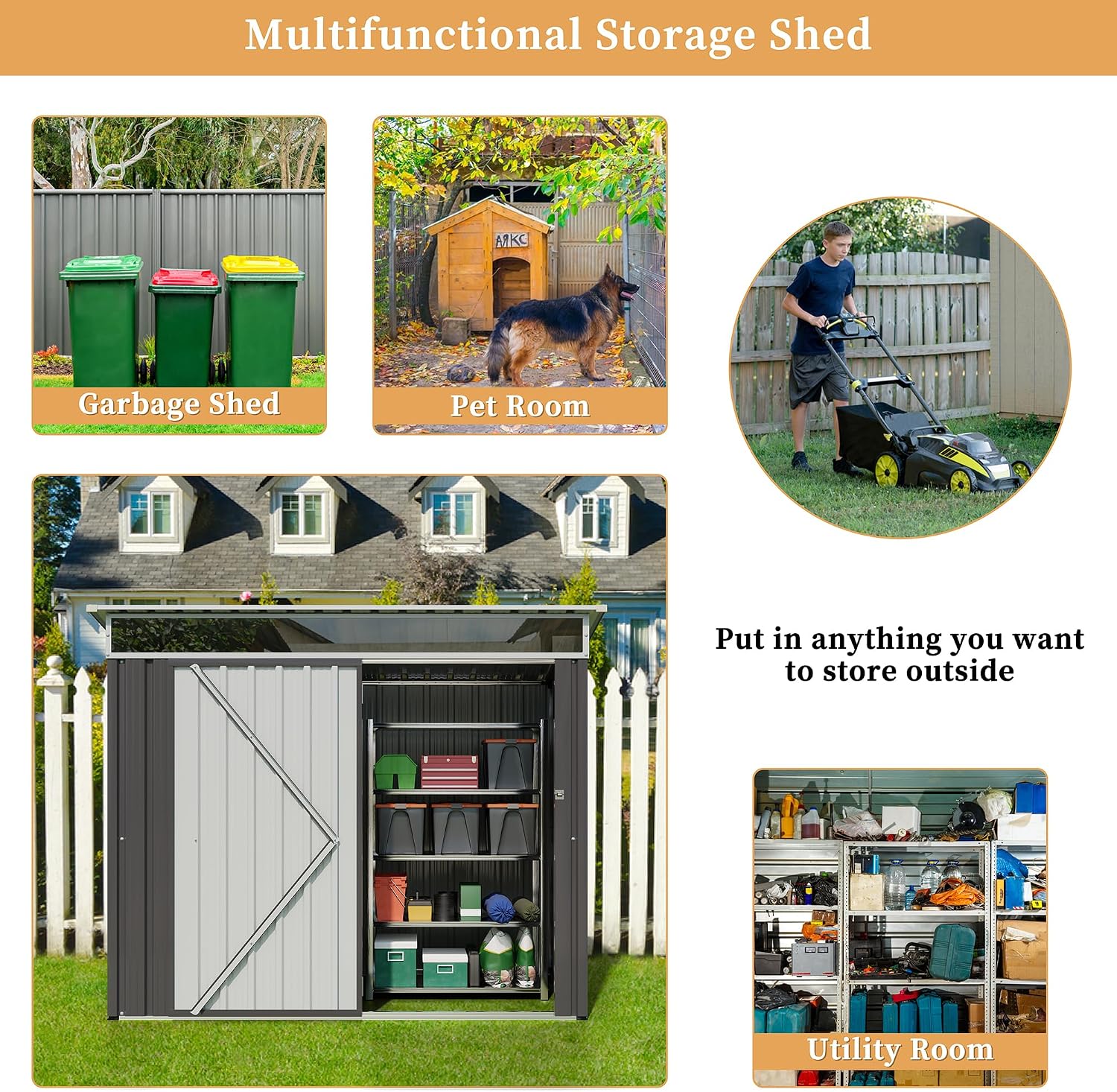 Vongrasig 6x4 FT Outdoor Storage Shed, Metal Lean to Shed with Window and Lockable Door, All-Weather Graden Tool Shed for Backyard Garden Patio Lawn