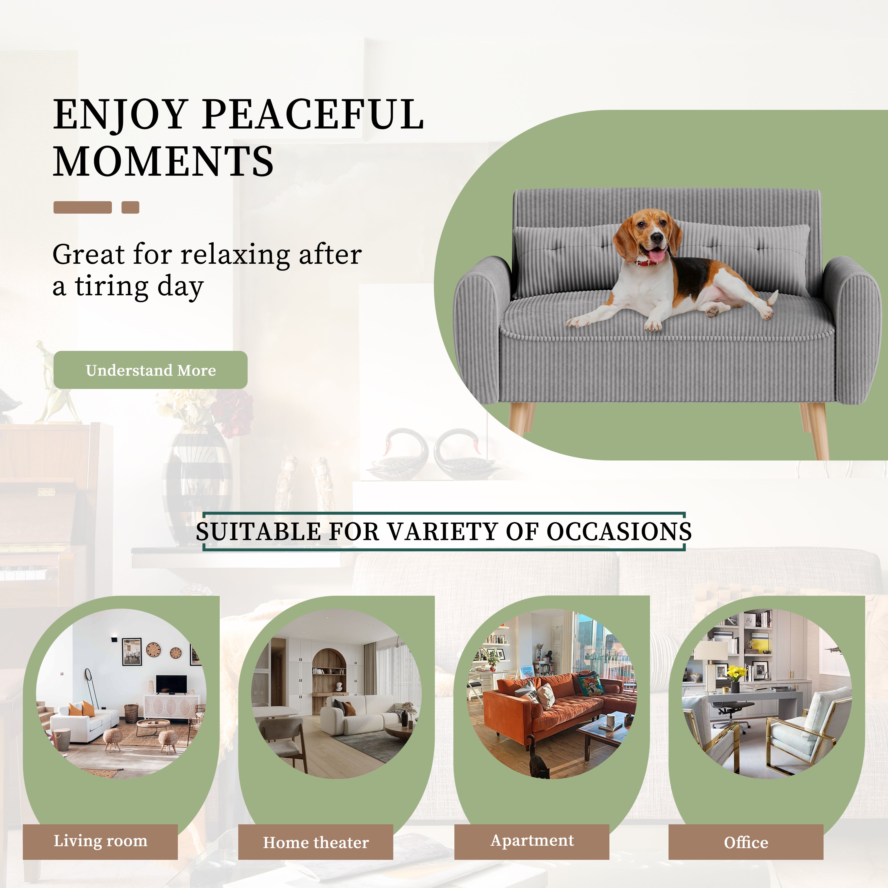Vongrasig 48" Small Modern Loveseat Sofa, Mid Century Soft Corduroy Fabric 3-Seat Sofa Couch Tufted with Back Cushions and Tapered Legs for Living Room, Bedroom and Small Space