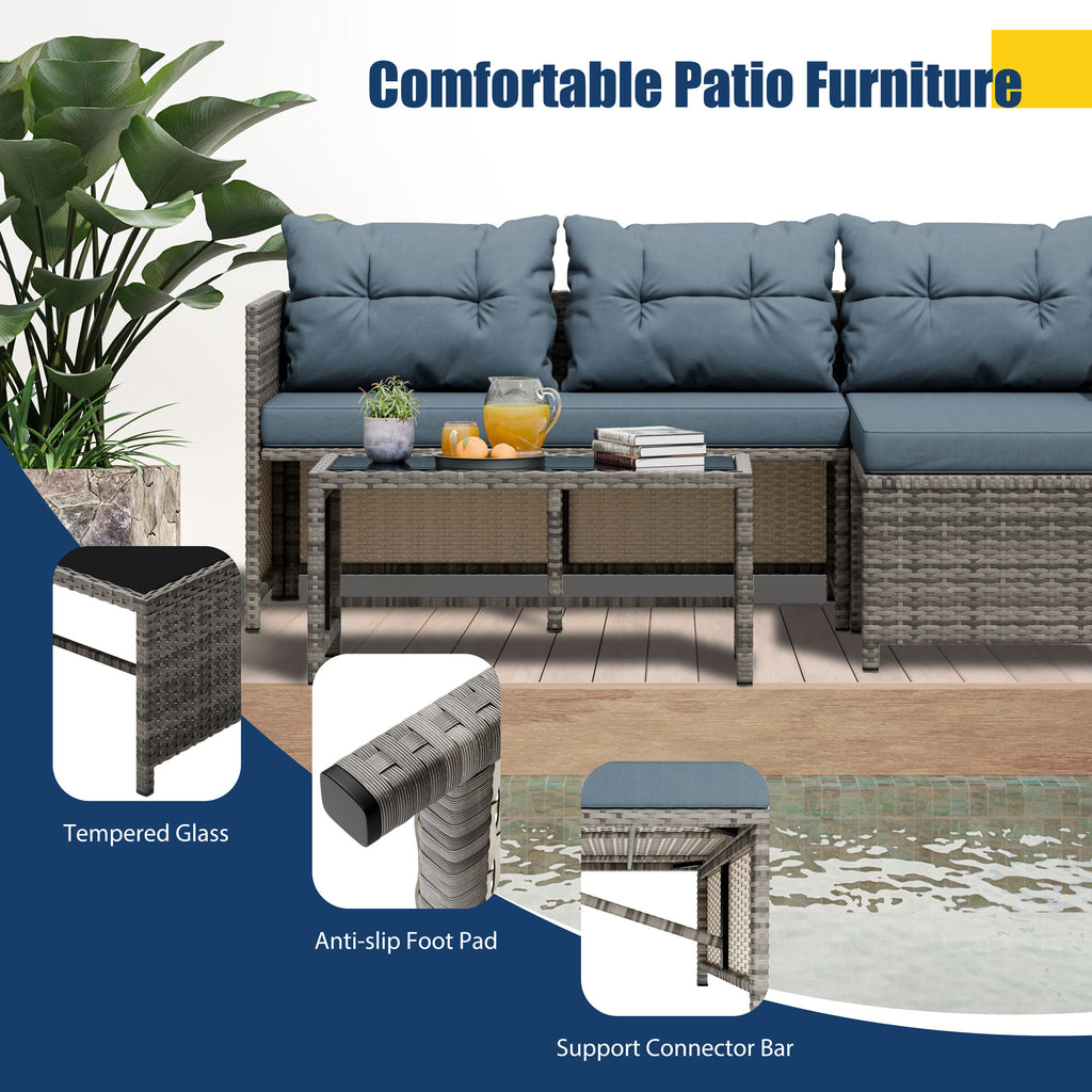 Vongrasig 3 Pieces Patio Furniture Sets, All-Weather Wicker Outdoor Sofa Couch Sectional Set, Small Conversation Set for Patio, Garden w/Cushion, Glass Table
