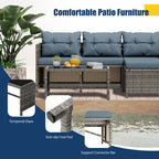 Vongrasig 3 Pieces Patio Furniture Sets, All-Weather Wicker Outdoor Sofa Couch Sectional Set, Small Conversation Set for Patio, Garden w/Cushion, Glass Table