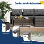 Vongrasig 3 Pieces Patio Furniture Sets, All-Weather Wicker Outdoor Sofa Couch Sectional Set, Small Conversation Set for Patio, Garden w/Cushion, Glass Table