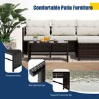 Vongrasig 3 Pieces Patio Furniture Sets, All-Weather Wicker Outdoor Sofa Couch Sectional Set, Small Conversation Set for Patio, Garden w/Cushion, Glass Table