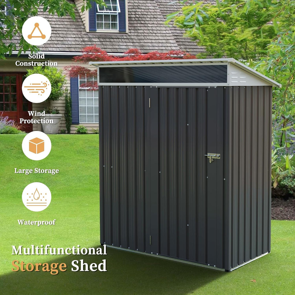 Vongrasig 5 x 3 x 6 FT Outdoor Storage Shed Clearance, Metal Garden Shed with Large Window and Lockable Door, Anti-Corrosion Waterproof Tool Shed for Backyard Patio, Lawn