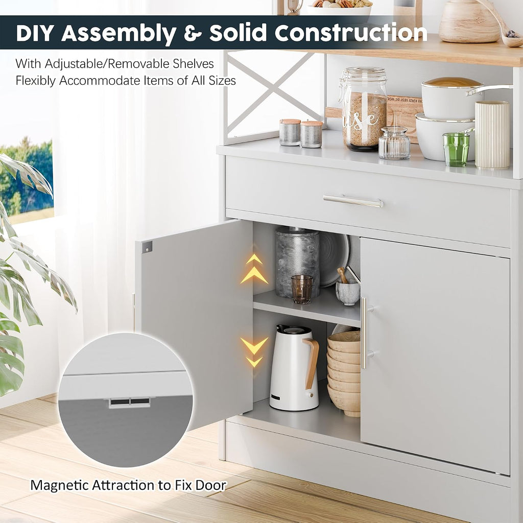 Vongrasig Farmhouse Coffee Bar Cabinet, Small Sideboard Buffet with Storage, Modern Kitchen Storage Cabinet with 1 Drawer and 2 Doors for Kitchen, Dining Room