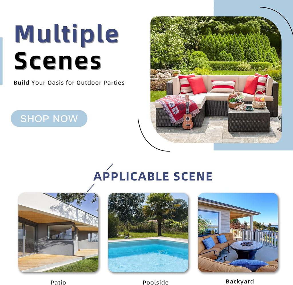 Vongrasig Patio Furniture Sets, Outdoor Patio Set Sectional Sofa, All-Weather PE Rattan Outdoor Couch with Ottoman, Glass Table for Garden, Backyard, Porch