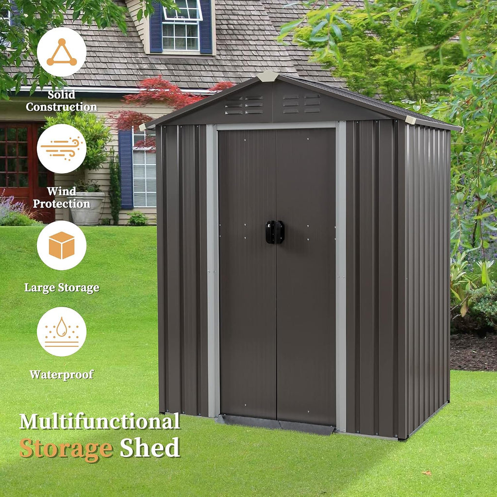 Vongrasig 5 x 3 x 6 FT Outdoor Storage Shed Clearance, Metal Garden Shed with Large Window and Lockable Door, Anti-Corrosion Waterproof Tool Shed for Backyard Patio, Lawn