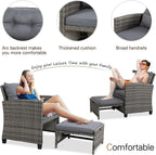 Vongrasig 5 Piece Patio Furniture Set, Small Balcony Furniture, PE Wicker Rattan Patio Chairs Set of 2, Outdoor Lounge Chairs with Cushions Ottomans &Glass Table for Porch Garden(Light Grey)