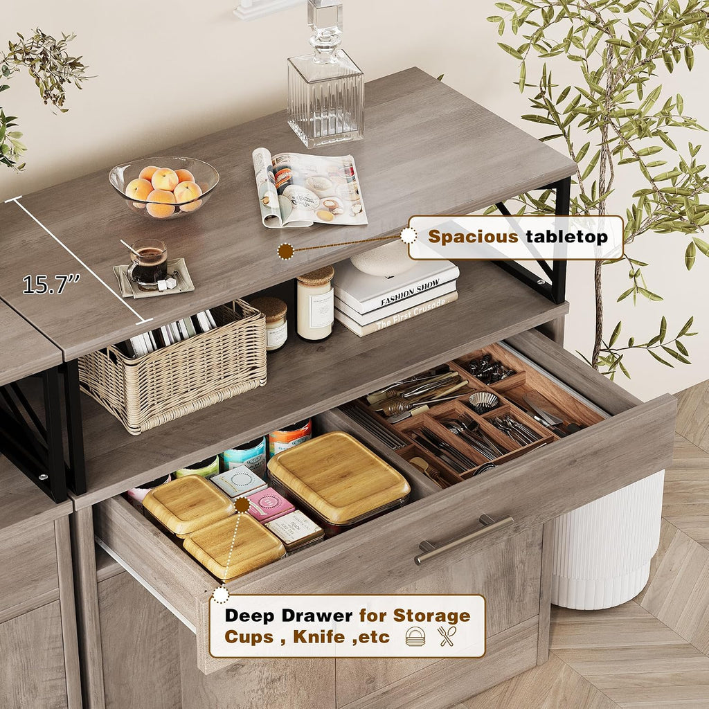 Vongrasig Farmhouse Coffee Bar Cabinet, Small Sideboard Buffet with Storage, Modern Kitchen Storage Cabinet with 1 Drawer and 2 Doors for Kitchen, Dining Room
