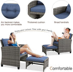 Vongrasig 5 Piece Patio Furniture Set, Small Balcony Furniture, PE Wicker Rattan Patio Chairs Set of 2, Outdoor Lounge Chairs with Cushions Ottomans &Glass Table for Porch Garden(Navy Blue)