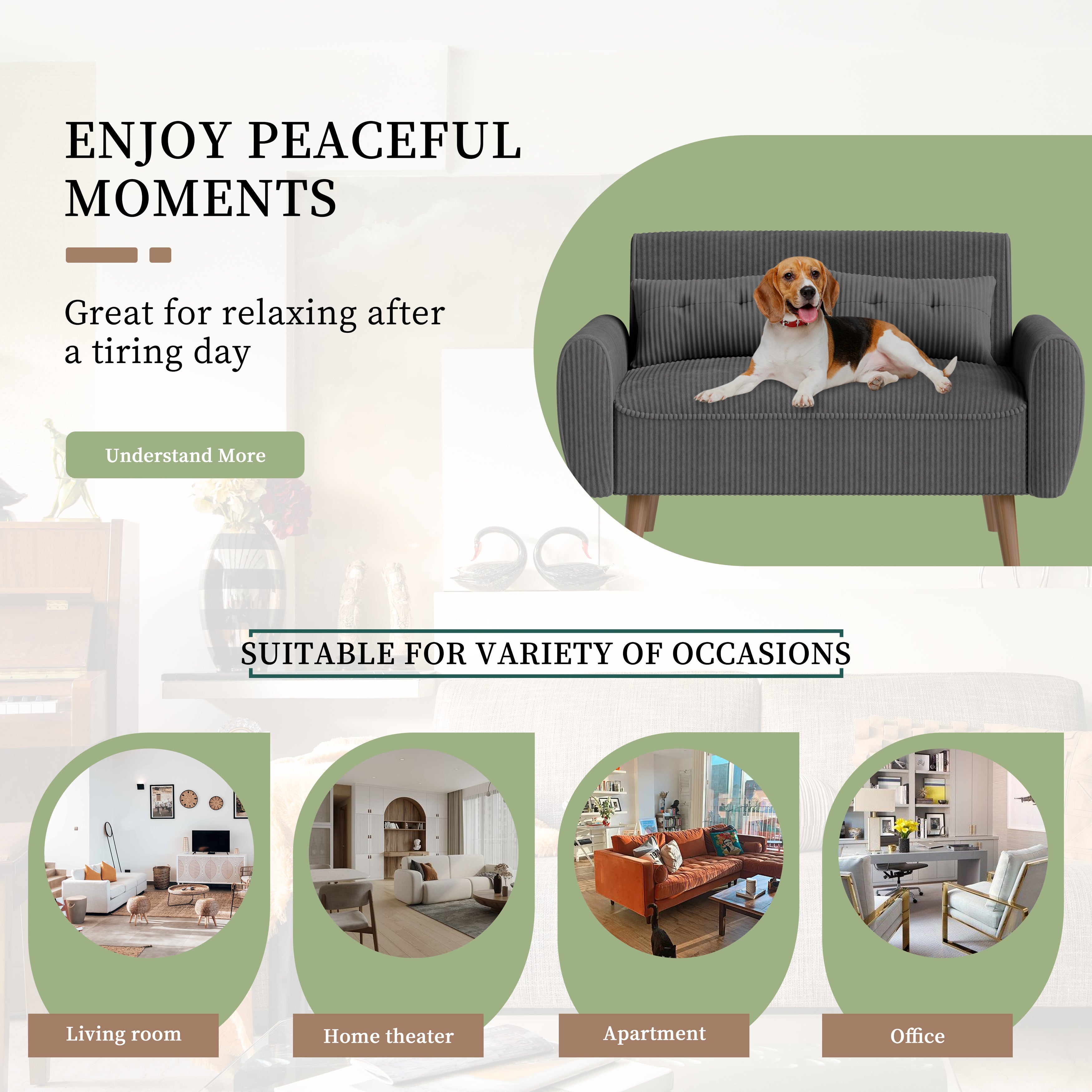 Vongrasig 48" Small Modern Loveseat Sofa, Mid Century Soft Corduroy Fabric 3-Seat Sofa Couch Tufted with Back Cushions and Tapered Legs for Living Room, Bedroom and Small Space