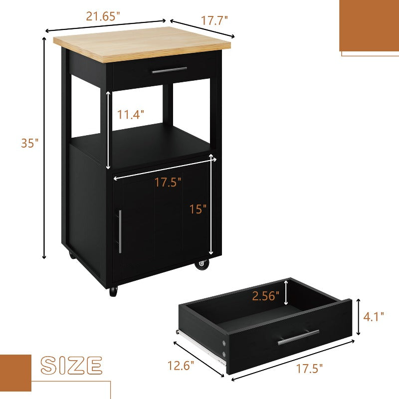 Walsunny Rolling Kitchen Island With Solid Wood Top #color_black