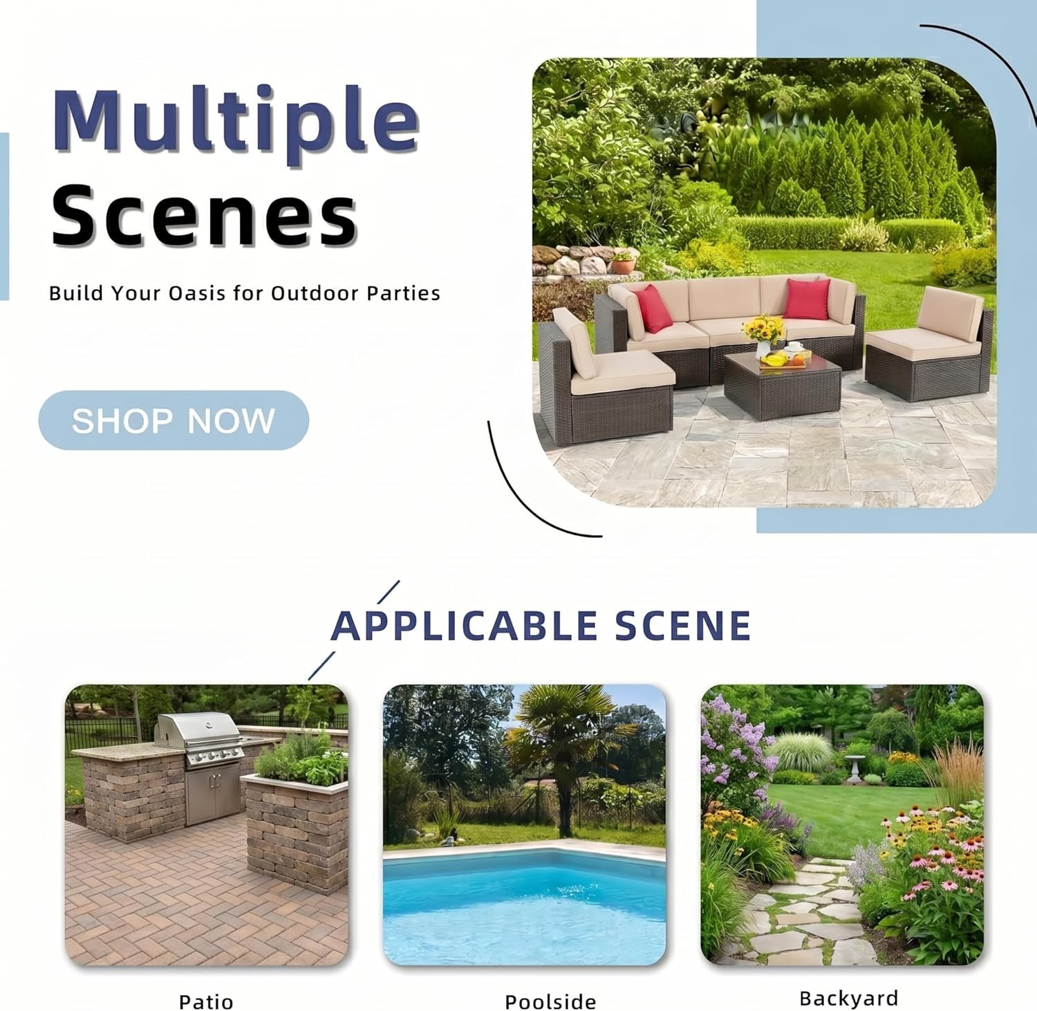 Vongrasig Patio Furniture Sets, Outdoor Patio Set Sectional Sofa, All-Weather PE Rattan Outdoor Couch with Ottoman, Glass Table for Garden, Backyard, Porch