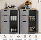 Vongrasig Bathroom Floor Storage Cabinet, Wooden Storage Organizer with 4 Drawers and 1 Door, Freestanding Pantry Cabinet with Adjustable Shelves for Bathroom, Living Room, Kitchen, Entryway