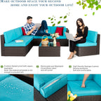 Vongrasig Patio Furniture Sets, Outdoor Patio Set Sectional Sofa, All-Weather PE Rattan Outdoor Couch with Ottoman, Glass Table for Garden, Backyard, Porch