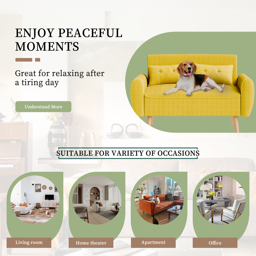 Vongrasig 48" Small Modern Loveseat Sofa, Mid Century Soft Corduroy Fabric 3-Seat Sofa Couch Tufted with Back Cushions and Tapered Legs for Living Room, Bedroom and Small Space