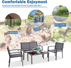 Vongrasig 4 Pieces Patio Furniture Sets,Outdoor Patio Conversation Sets with Glass Coffee Table, Small Porch Balcony Furniture, Patio Table and Chairs Set for Garden, Backyard