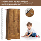 Vongrasig Kitchen Pantry Storage Cabinet with Barn Doors, Drawer and Adjustable Shelves, 4-Tier Tall Rustic Wood Cupboard Locker for Kitchen, Living Room, Bathroom, Dining Room