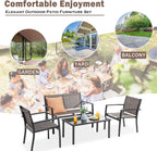 Vongrasig 4 Pieces Patio Furniture Sets,Outdoor Patio Conversation Sets with Glass Coffee Table, Small Porch Balcony Furniture, Patio Table and Chairs Set for Garden, Backyard
