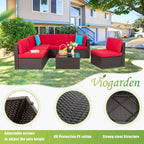 Vongrasig Patio Furniture Sets, Outdoor Patio Set Sectional Sofa, All-Weather PE Rattan Outdoor Couch with Ottoman, Glass Table for Garden, Backyard, Porch