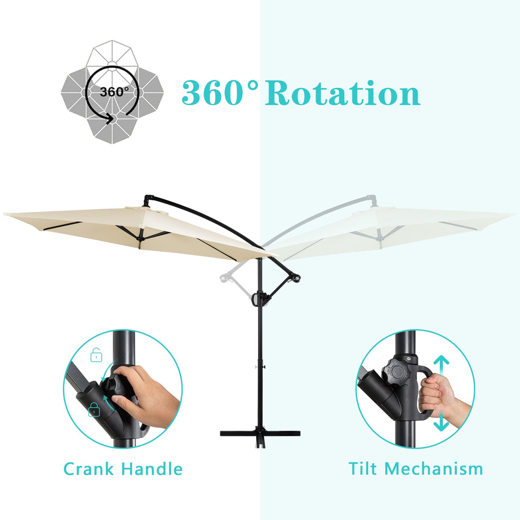 Walsunny Patio Offset Umbrella Easy Tilt Adjustment,Crank and Cross Base, Outdoor Cantilever Hanging Umbrella with 8 Ribs (7504185786544)