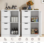Vongrasig Bathroom Floor Storage Cabinet, Wooden Storage Organizer with 4 Drawers and 1 Door, Freestanding Pantry Cabinet with Adjustable Shelves for Bathroom, Living Room, Kitchen, Entryway