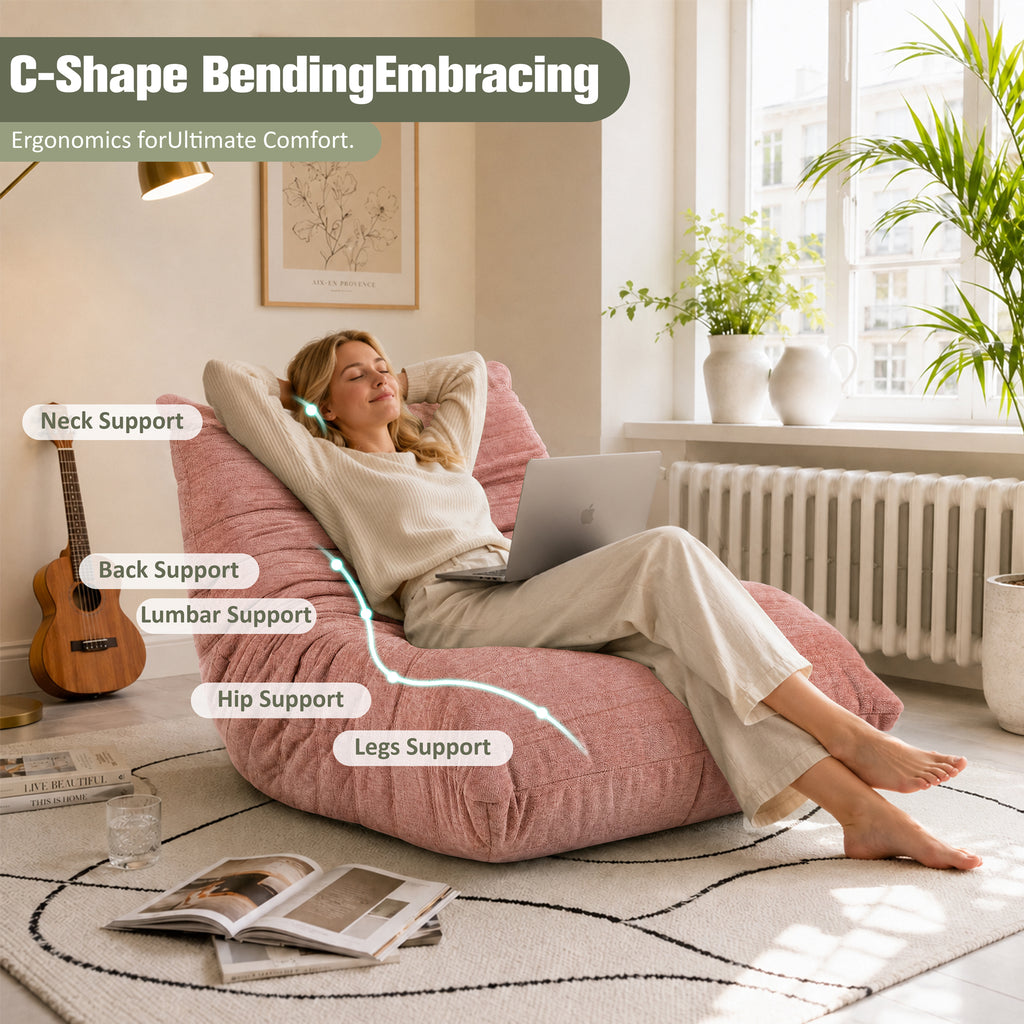 Vongrasig Bean Bag Chair for Adults, Line Fabric Lazy Sofa Couch, Memory Foam Filled Bean Bag Lounge Chair Perfect for Living Room, Bedroom and Office