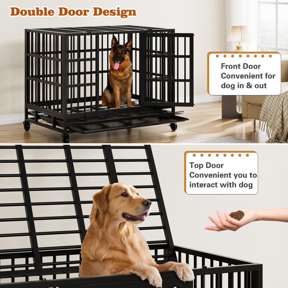 Vongrasig 38 Inch Heavy Duty Indestructible Dog Crate, Escape Proof Dog Cage Kennel with Lockable Wheels,High Anxiety Double Door Dog Cage,Extra Large XL XXL Crate Indoor for Large Dogs