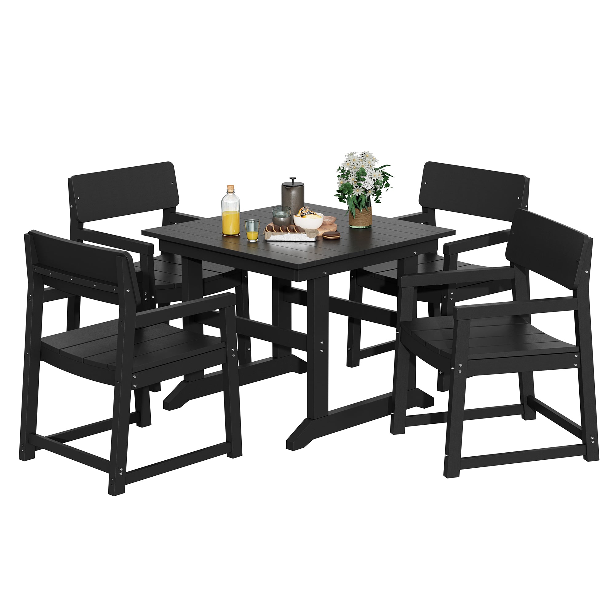 Vongrasig 5 Pieces Patio Dining Set, All Weather Outdoor HDPE Dining Furniture Set with Table and Chairs for 4, Garden Patio Furniture Set for Lawn, Backyard, Poolside, Black