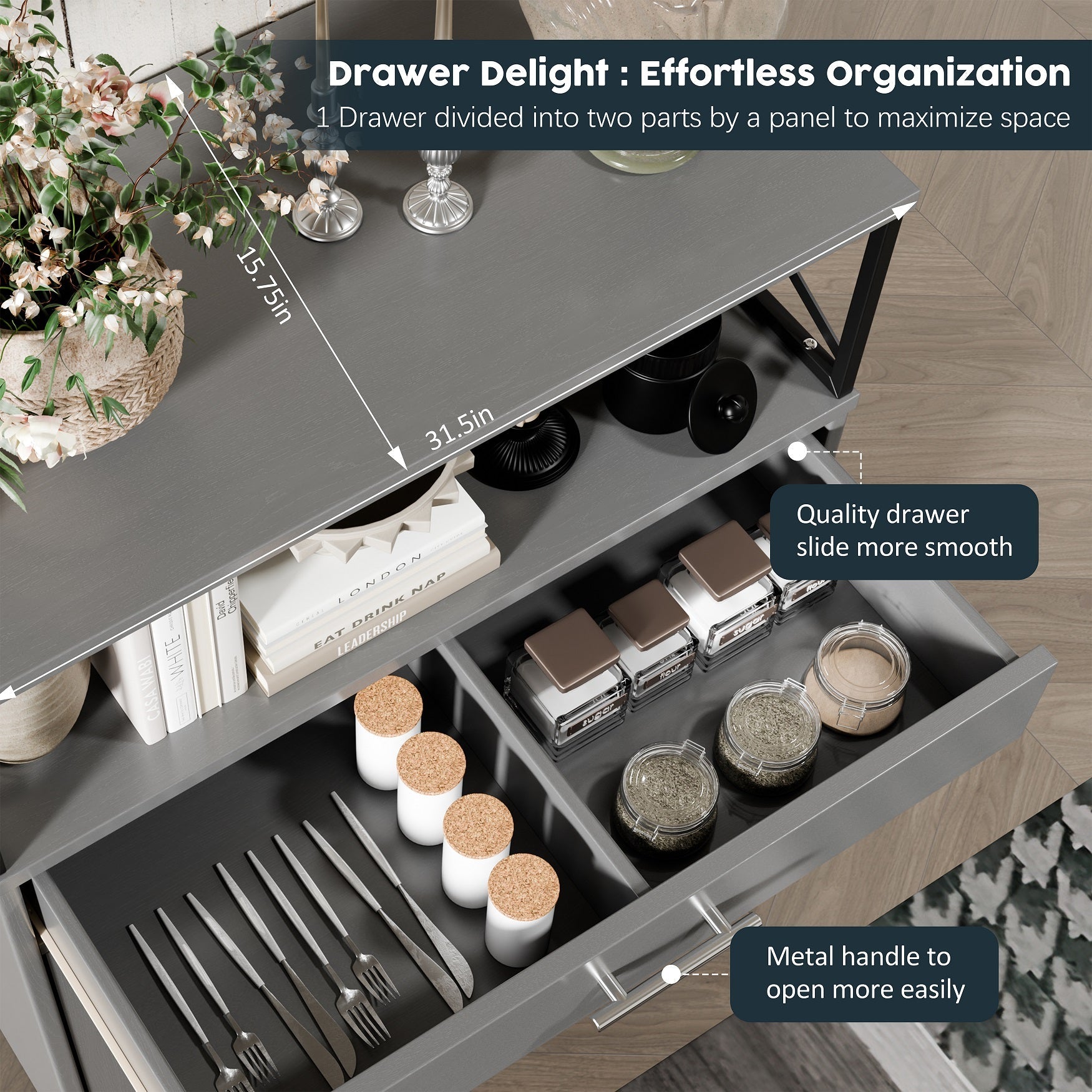 Walsunny Kitchen Buffet Sideboard Cabinet with Adjustable Shelf,Wooden Storage Cabinet with 2 Doors and 1 Drawers£¬Modern Farmhouse Coffee Bar Cabinet with Storage for Kitchen/Living Room (7612660711600)