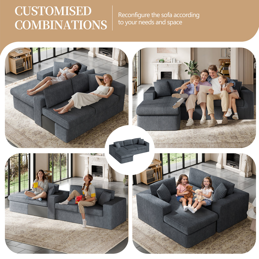 Vongrasig 105" Boneless Couches for Living Room, Sectional Couches Modular Sofa with L-Shaped Chaise, Memory Foam Comfy Cloud Couch with Plush Corduroy Fabric, No Assembly Required