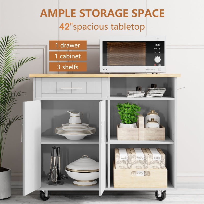 Walsunny 42¡®¡¯ Kitchen Island Cart Storage with Solid Wood Top#color_white