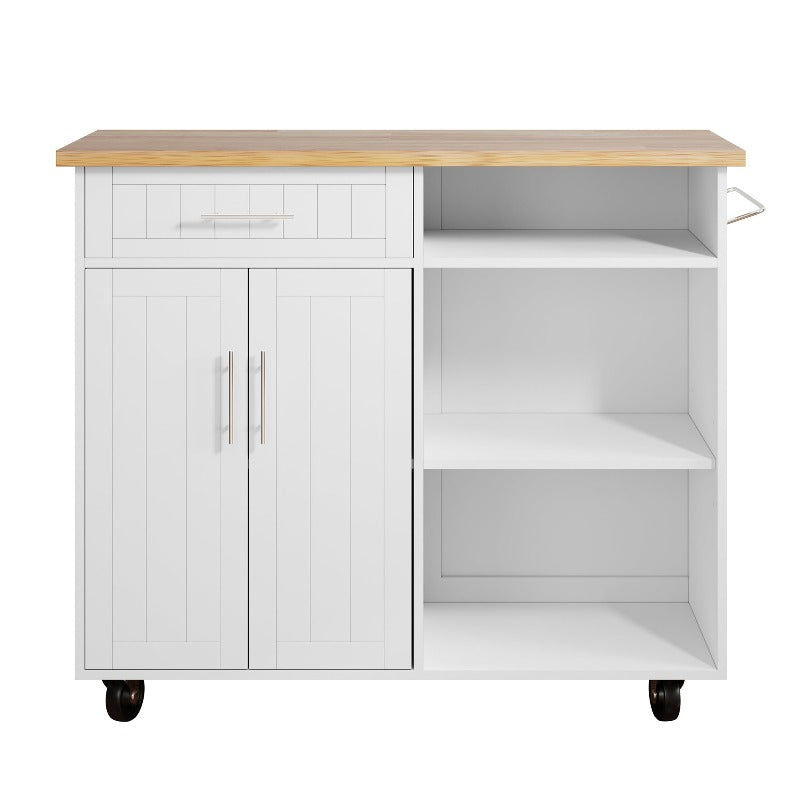 Walsunny 42¡®¡¯ Kitchen Island Cart Storage with Solid Wood Top#color_white 