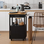 Walsunny Rolling Kitchen Island With Solid Wood Top #color_black