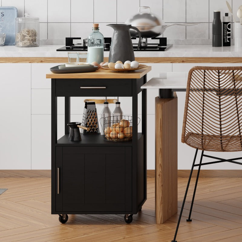 Walsunny Rolling Kitchen Island With Solid Wood Top #color_black